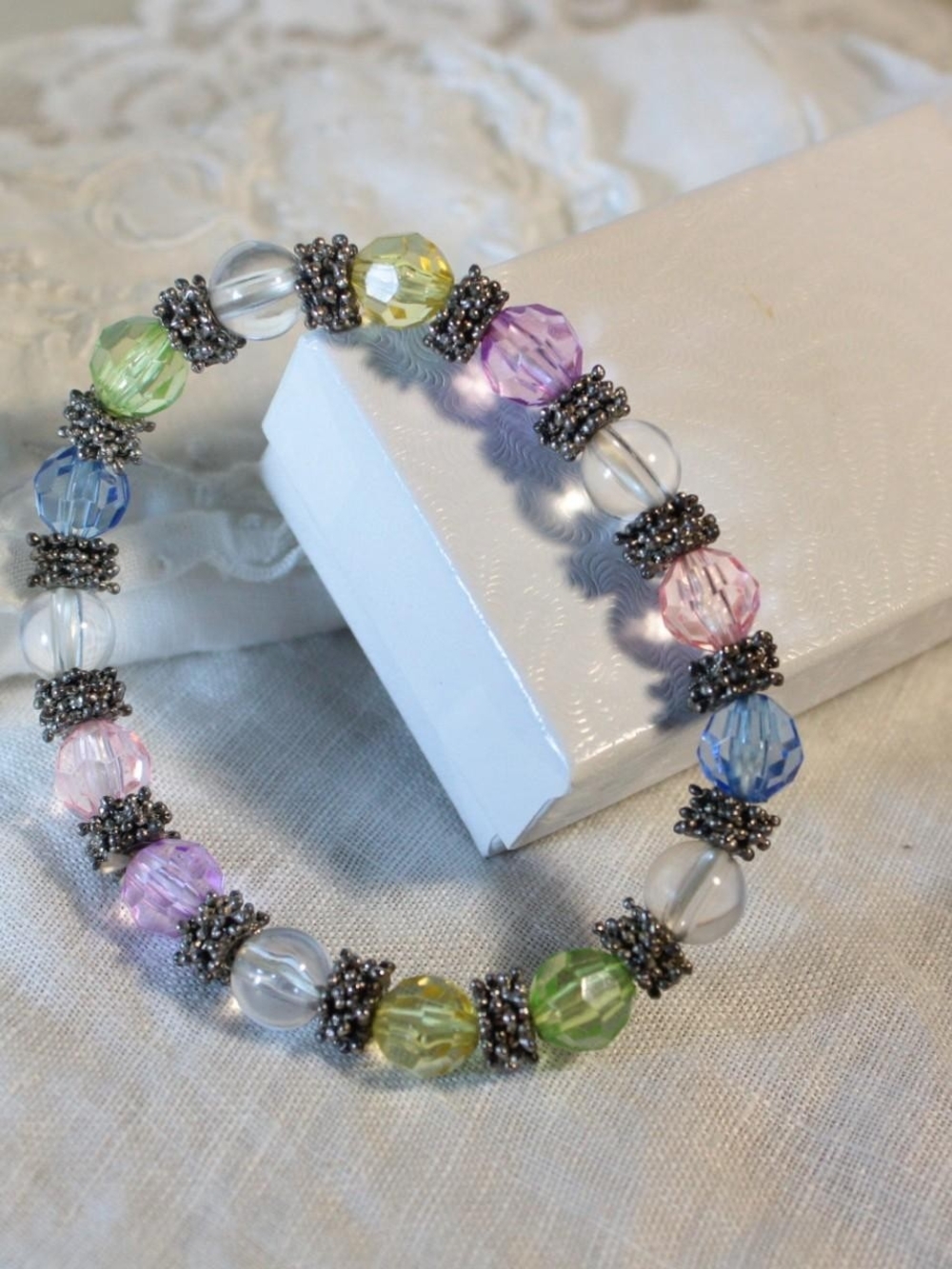 Multicolor Crystal Bead Stretch Bracelet - Pastel Beads
